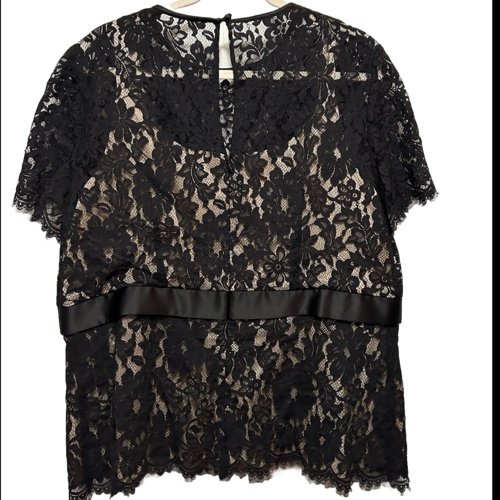 Vintage 90s TALBOTS Lace overlay Short Sleeve Blouse women’s 14 Black sheer